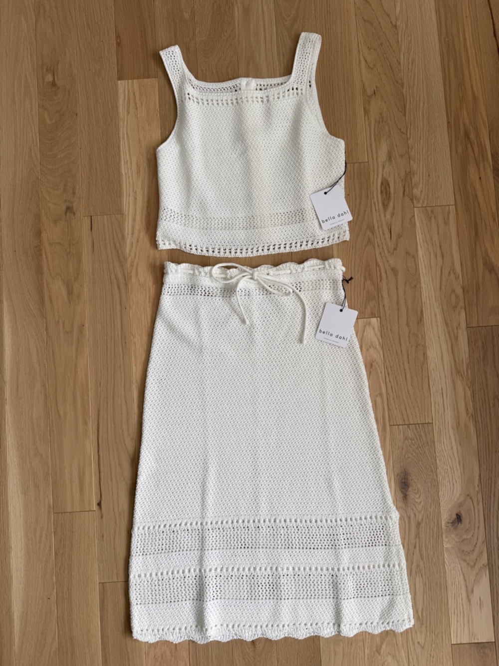 Bella Dahl 2 Piece Set • crochet midi skirt & button back tank set in white